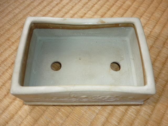 希少1960年頃◇水野正雄 陶翠 長方白交趾 蘭・菊・梅・竹「四君子」彫