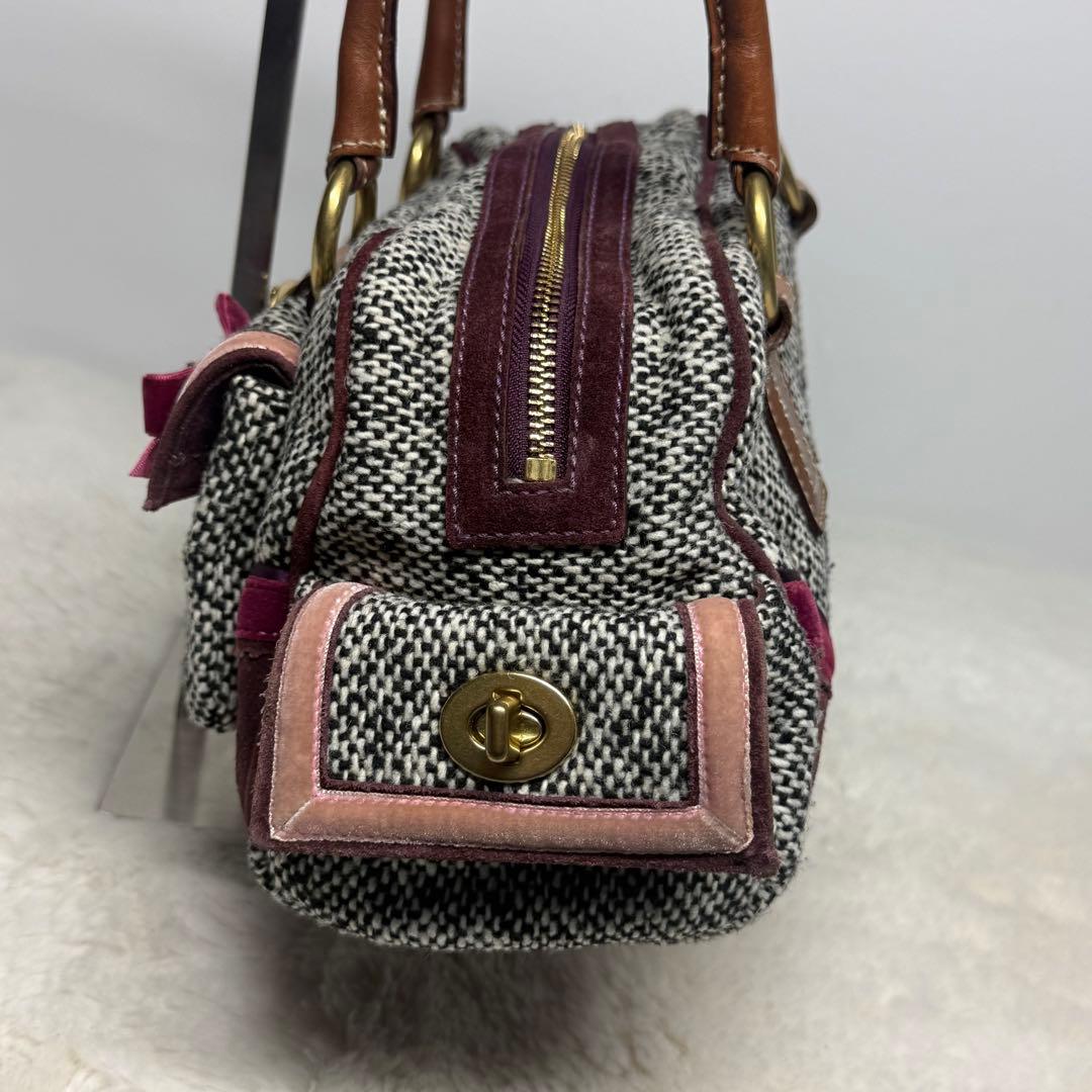 ✨️極美品✨️コーチ スエード ソーホー ターンロック ハンドバッグ ツイード 金具