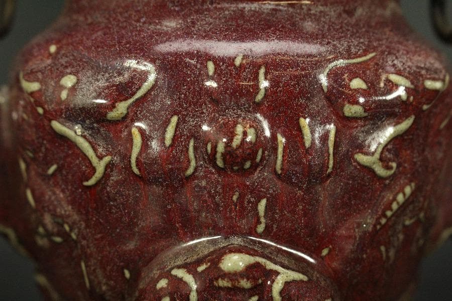 中国美術 紫斑釉 龍蓋 香炉 高25cm(LC126)