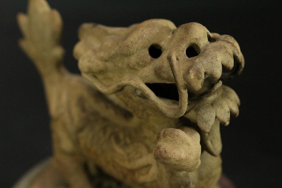 中国美術 紫斑釉 龍蓋 香炉 高25cm(LC126)