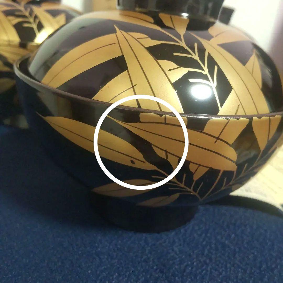 会津塗 天然木 蓋付 椀 お椀 5客 箱付 金彩 高級漆器 雀山