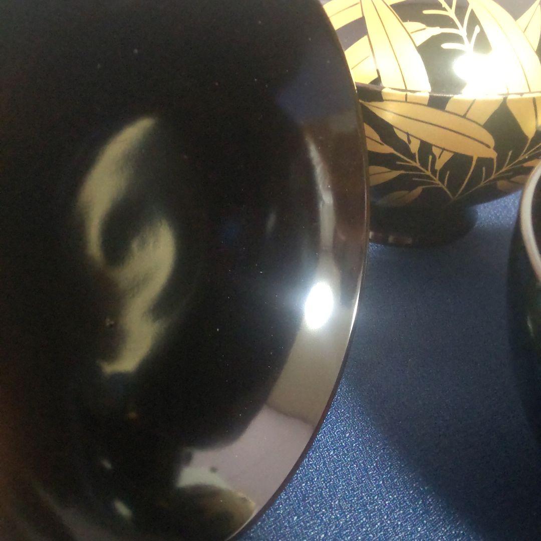 会津塗 天然木 蓋付 椀 お椀 5客 箱付 金彩 高級漆器 雀山