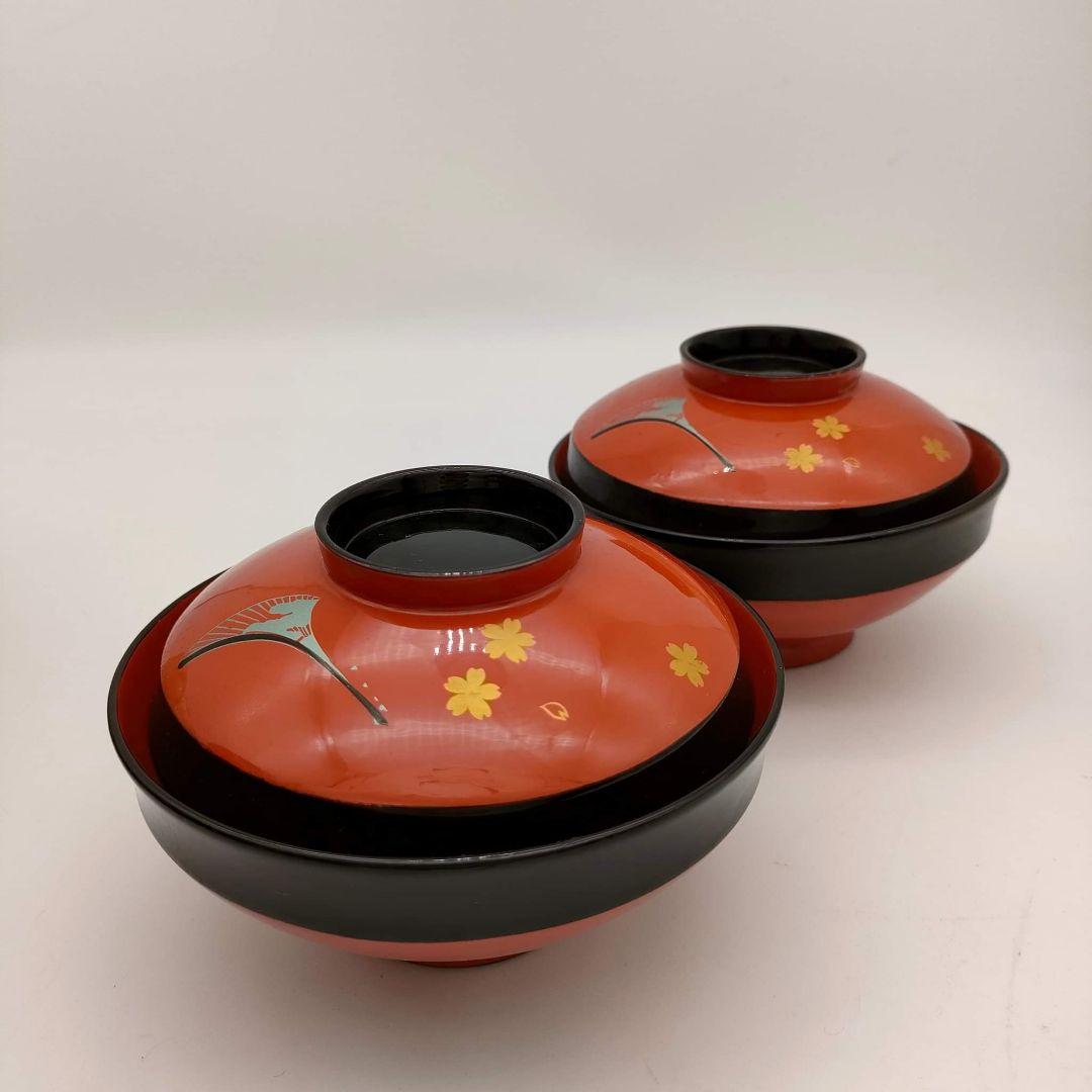 ① 會津塗 塗師 渡部喜三郎 本漆 蓋付き椀 堅地仕上 骨董 フォロー割