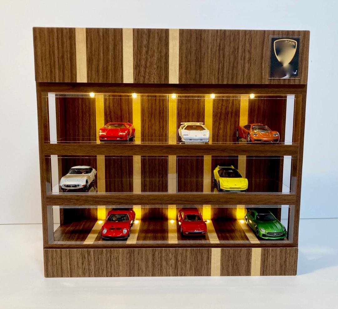 1/64展示21台可・ ウォールナット＆メープル・ディスプレーBOX/ジオラマ