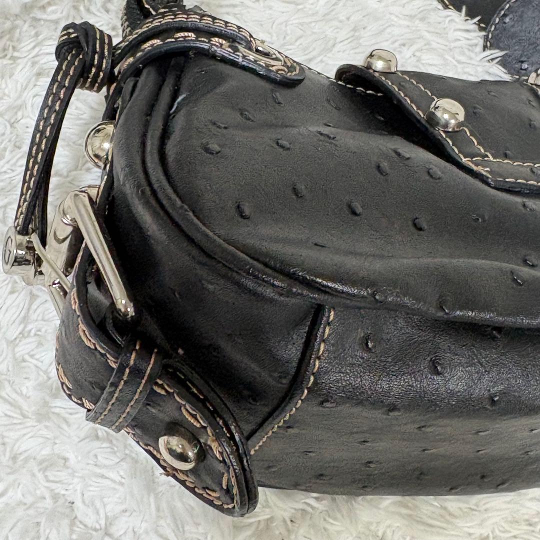 GUESS ゲス　Y2K ショルダーバッグ スタッズ　オーストリッチ型押し