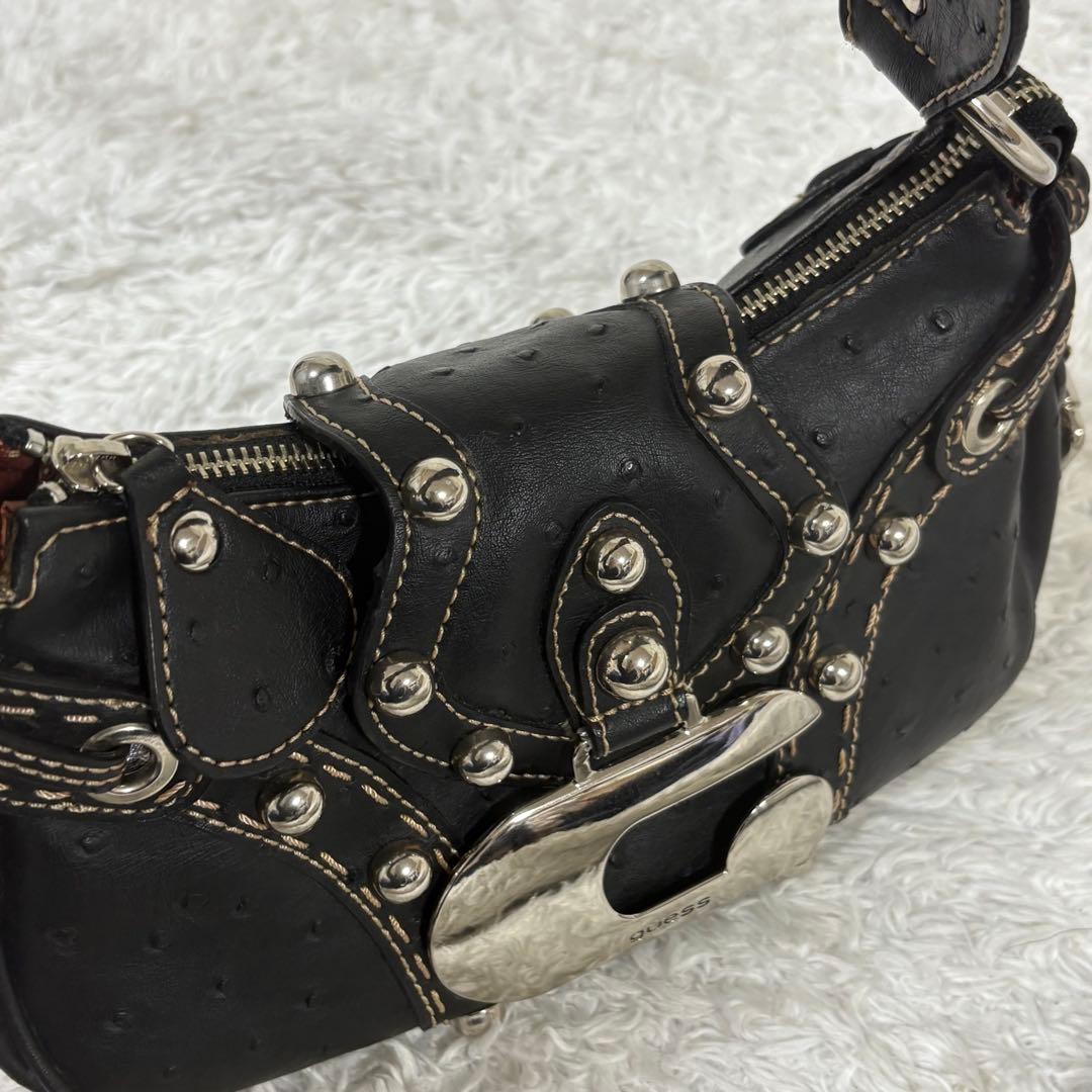 GUESS ゲス　Y2K ショルダーバッグ スタッズ　オーストリッチ型押し