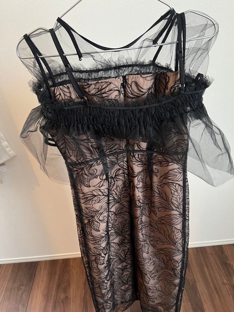 LEJA】3WAYフラワーチュールアシンメトリーIラインドレスワンピース