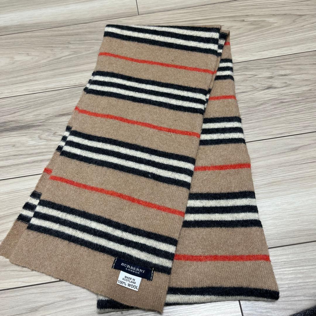 BURBERRY ストライプ マフラー 100%ウール - メルカリ