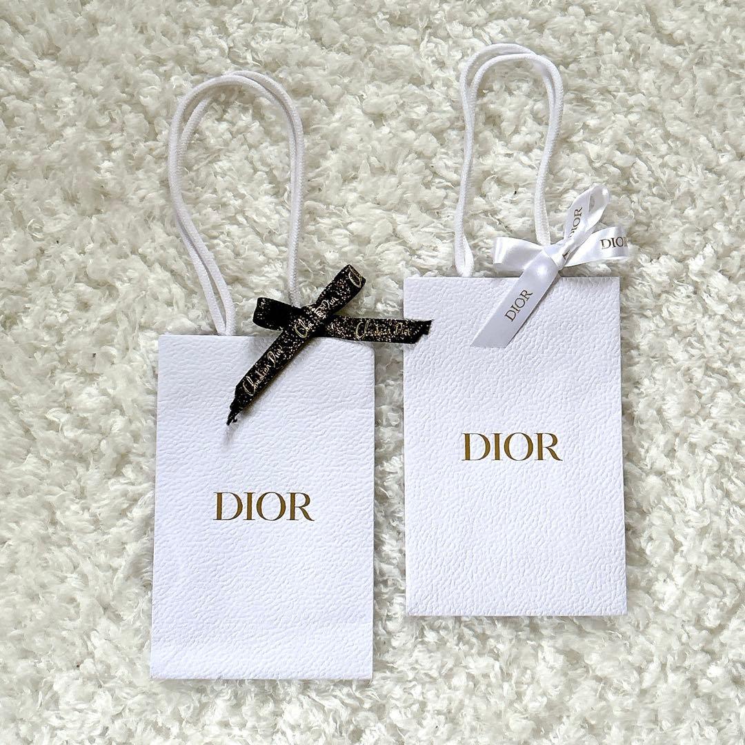 ディオール ショッパー 紙袋2枚 リボン付 白 レザー風 ミニサイズ