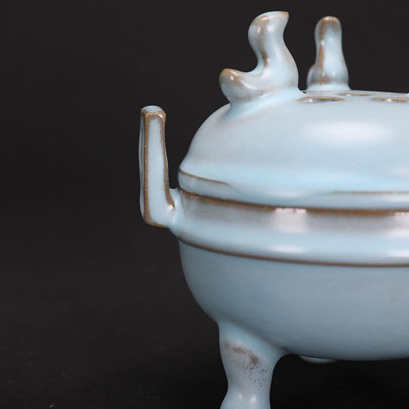 宋汝窯天青色三鳳鳥香炉 景徳鎮 陶磁器 装飾品 現代