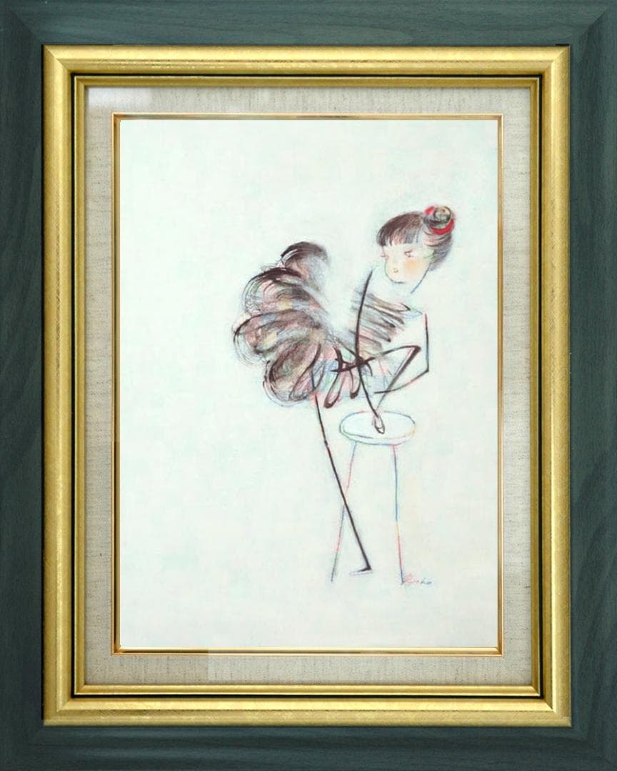 油絵 絵 絵画 インテリア 額付(黒) F4-040414 可愛い女の子 バレエ