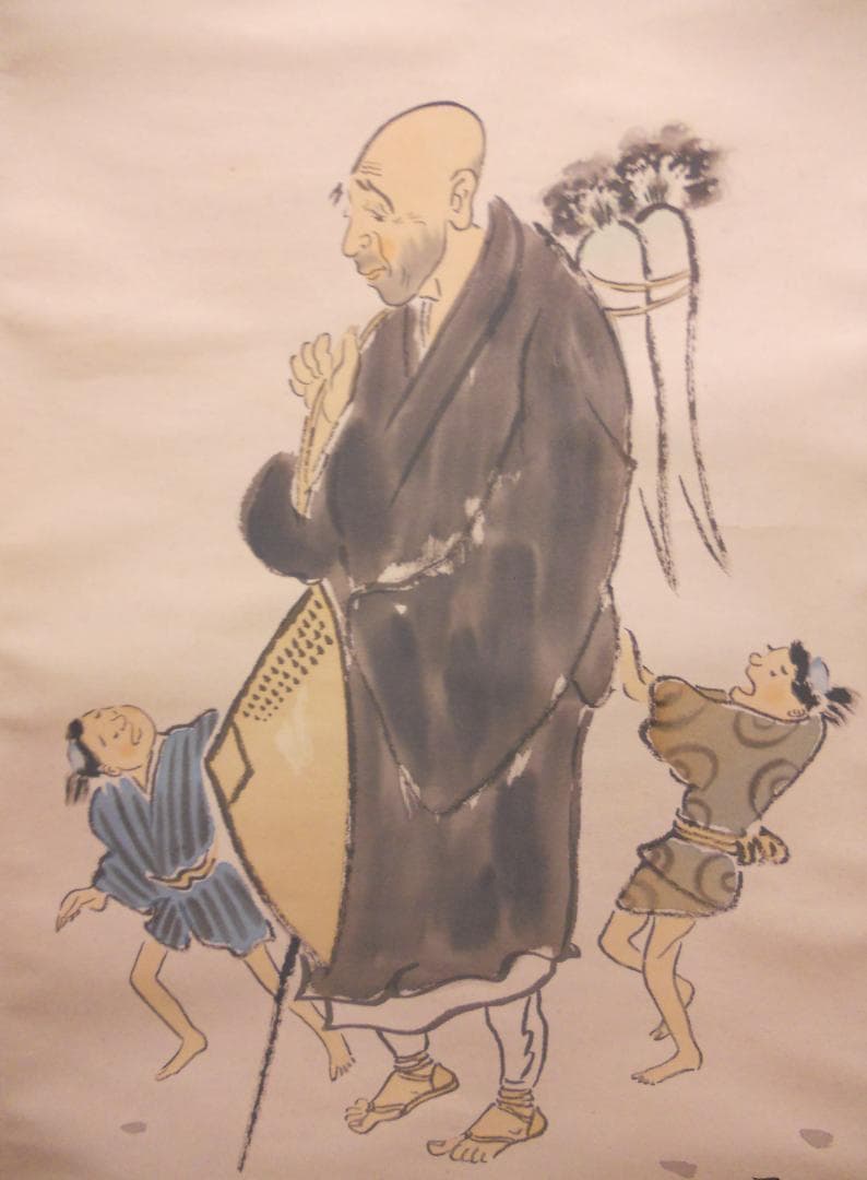 掛け軸 小林五浪 作 『 良寛 』 絹本 希少 軸装 茶道具 掛軸 美品 です。