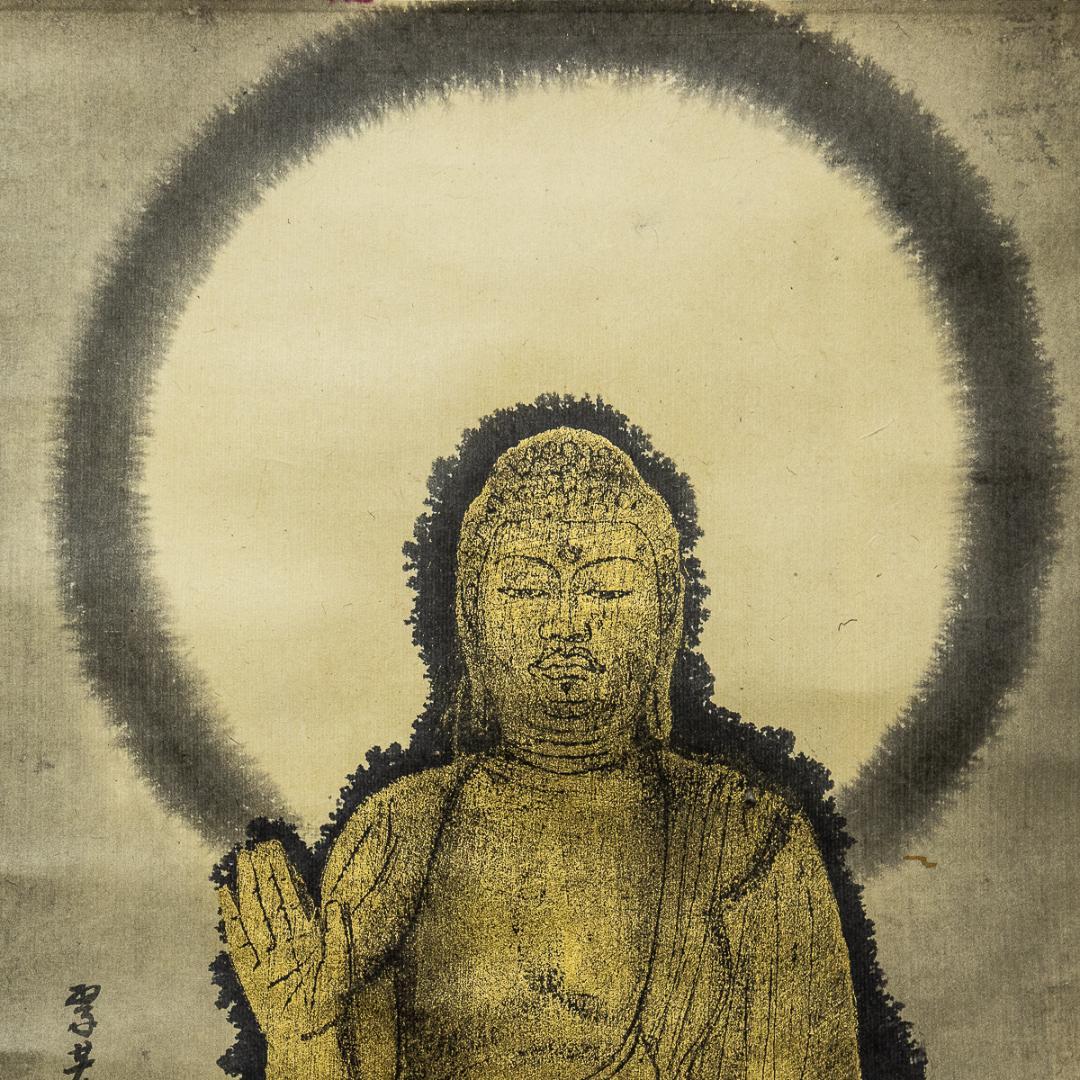 掛軸-953　杉山翠芳　釈迦如来　共箱  仏教美術