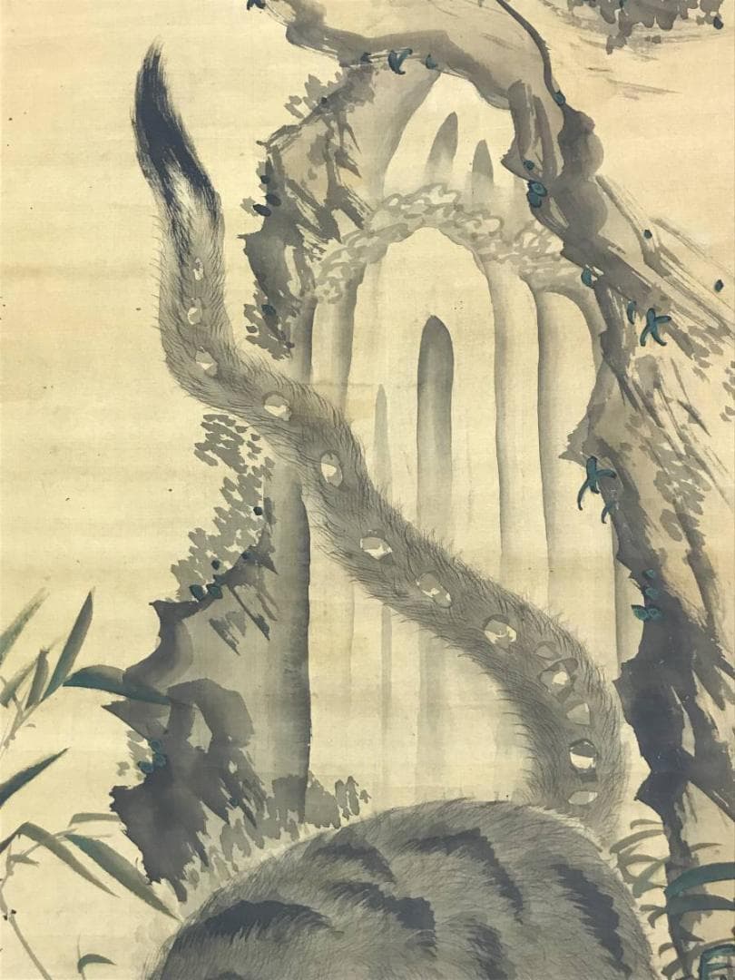 【真作】木界/古画猛虎図/虎図/トラ図/掛軸☆宝船☆AD-565