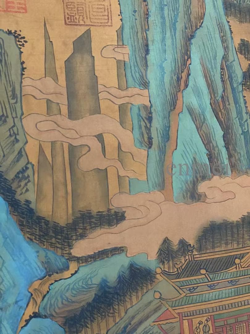 中国古美術 唐代李思訓款 山水図 掛軸 絹布 肉筆 唐物 書道 古画 收藏