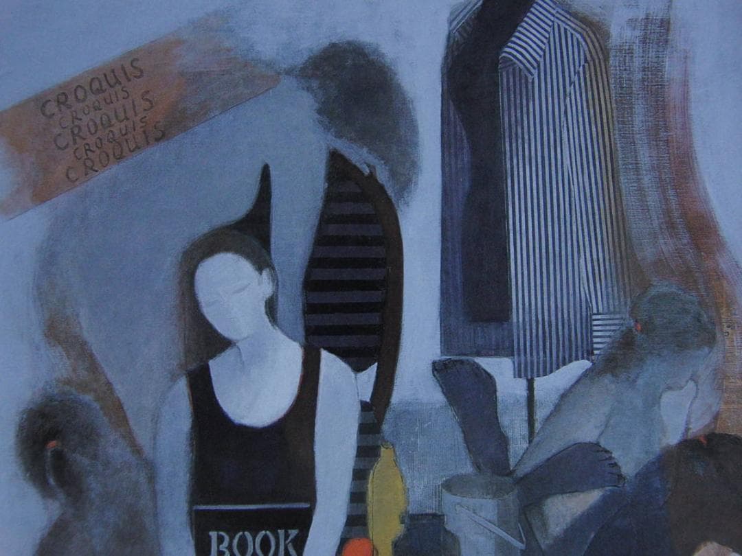 沖口智恵子、【クロッキー】、希少な額装用画集より、新品額装付