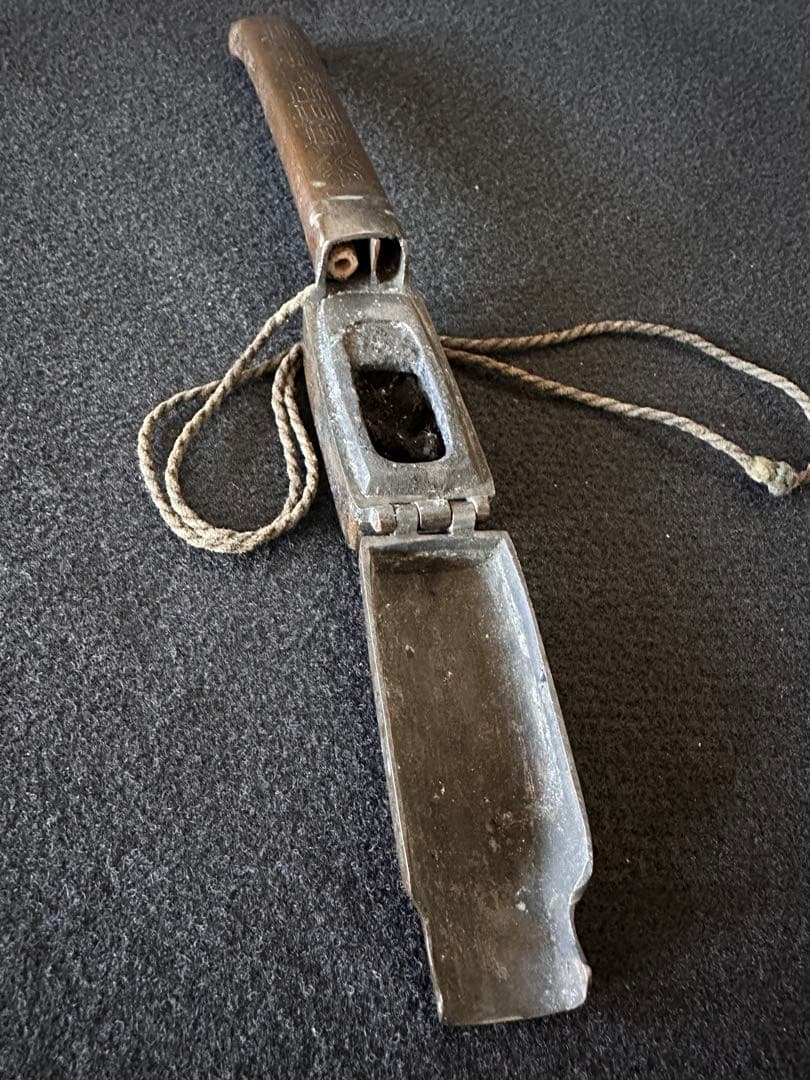 古銅 矢立 銀象嵌 牡丹図 書道具 筆入れ アンティーク 時代物 ⑦