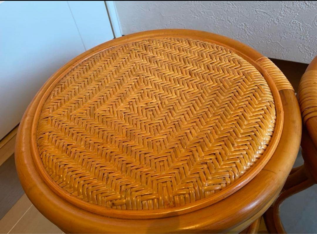 美品　ラタン製 丸型スツール 2個セット