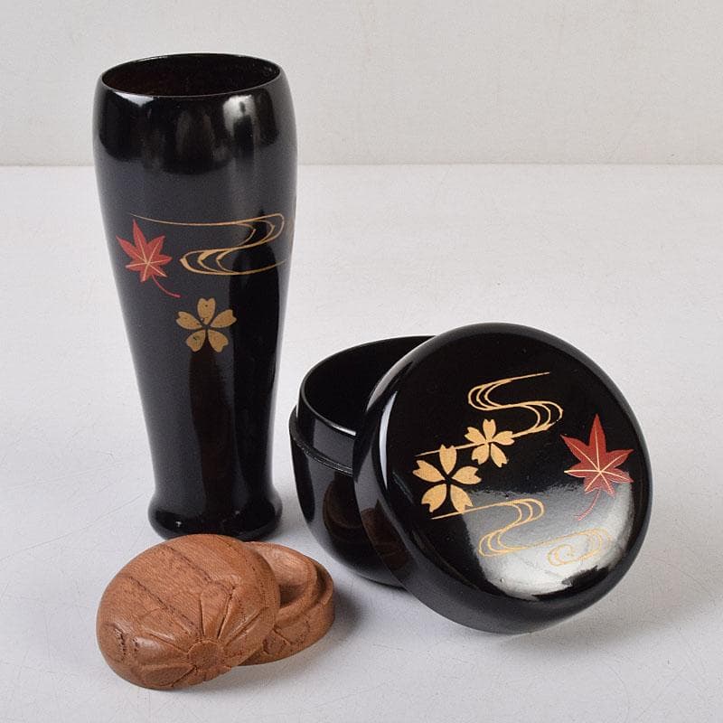 茶道具 黒漆 春秋蒔絵 茶箱 棗 巾筒など 九点 一式 仕覆