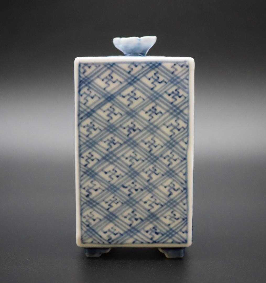 三浦竹泉 染付【松梅図】香炉 煎茶道具 合箱付