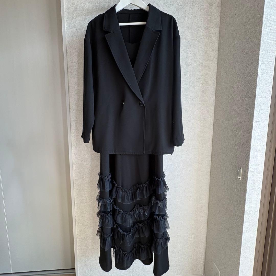 Transparent hem setup dress 黒 S