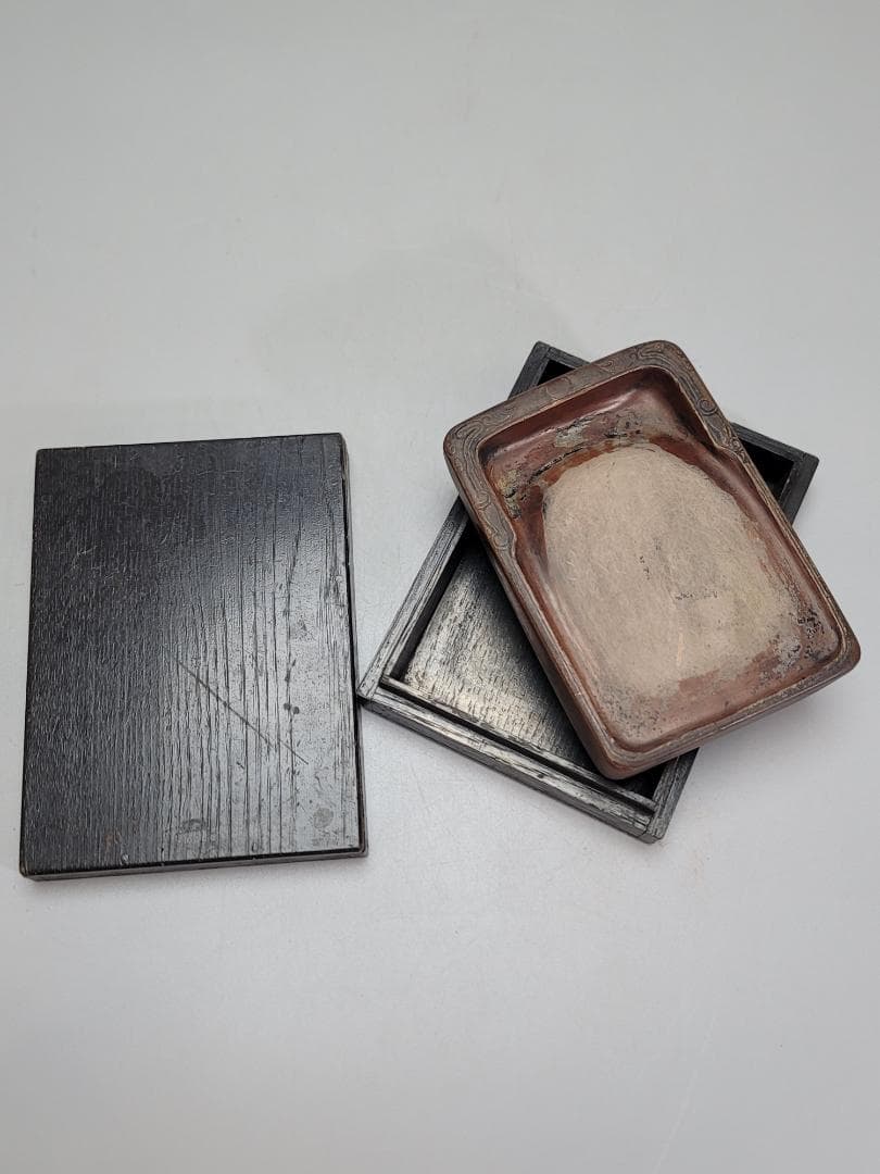 中国美術 書道具 紅澄泥双龍 文長方陶硯