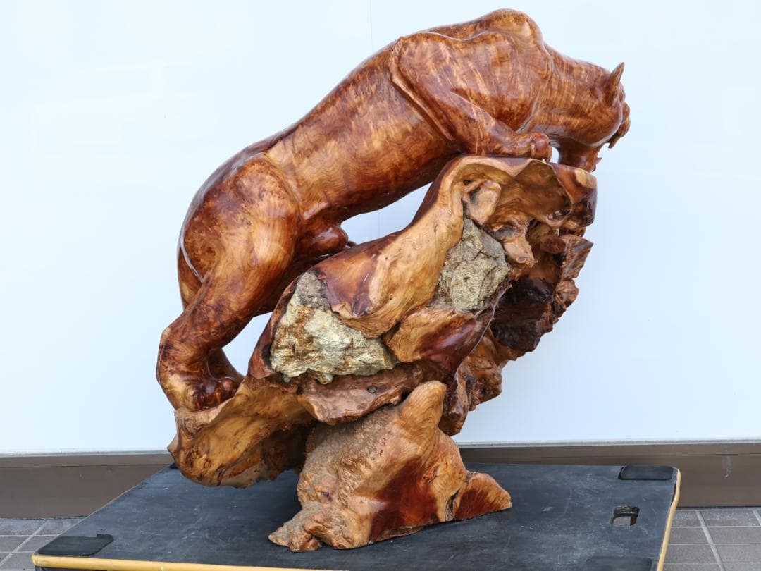 メル82601様専用 木彫 玉杢 泡杢 石噛 一刀彫 豹 眼木象嵌 BK145