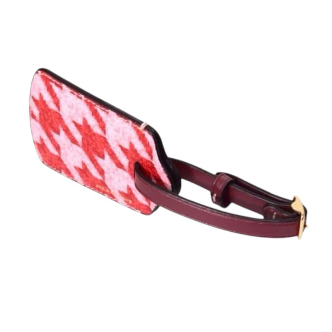 コーチ Coach ラゲッジタグ 千鳥格子 Luggage Tag ピンクレッド