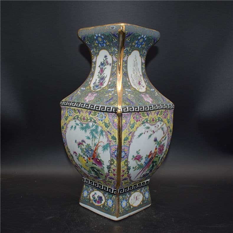 清乾隆琺瑯彩四方花鳥尊瓶 景徳鎮 陶磁器 装飾品 現代工芸品 美術品 置物