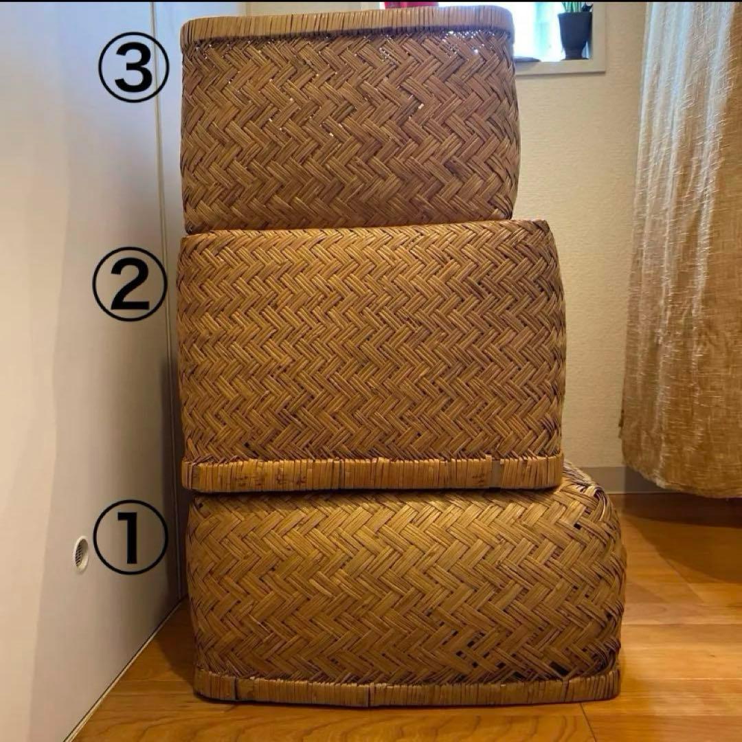 最終価格】 ① 竹行李 柳ごおり昭和レトロ 葛籠 竹細工 大籠 箪笥カゴ