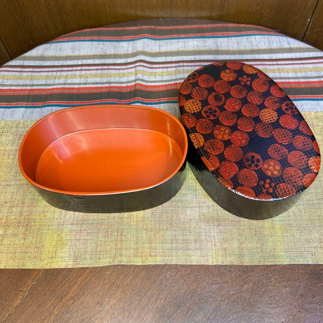 登根　円作　漆器　重箱/塗箱　黒地に赤と金の文様