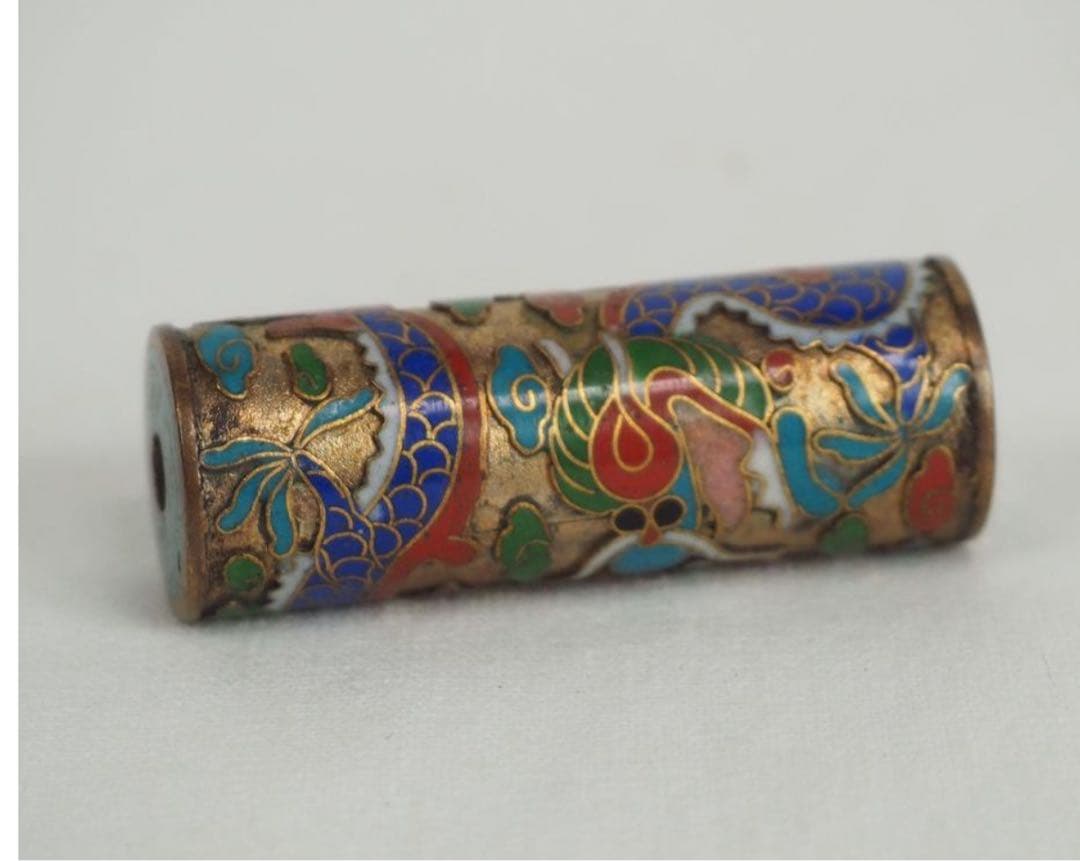 送料無料　送料無料　時代物　七宝龍文緒締玉　約4.1×1.5ｃｍ