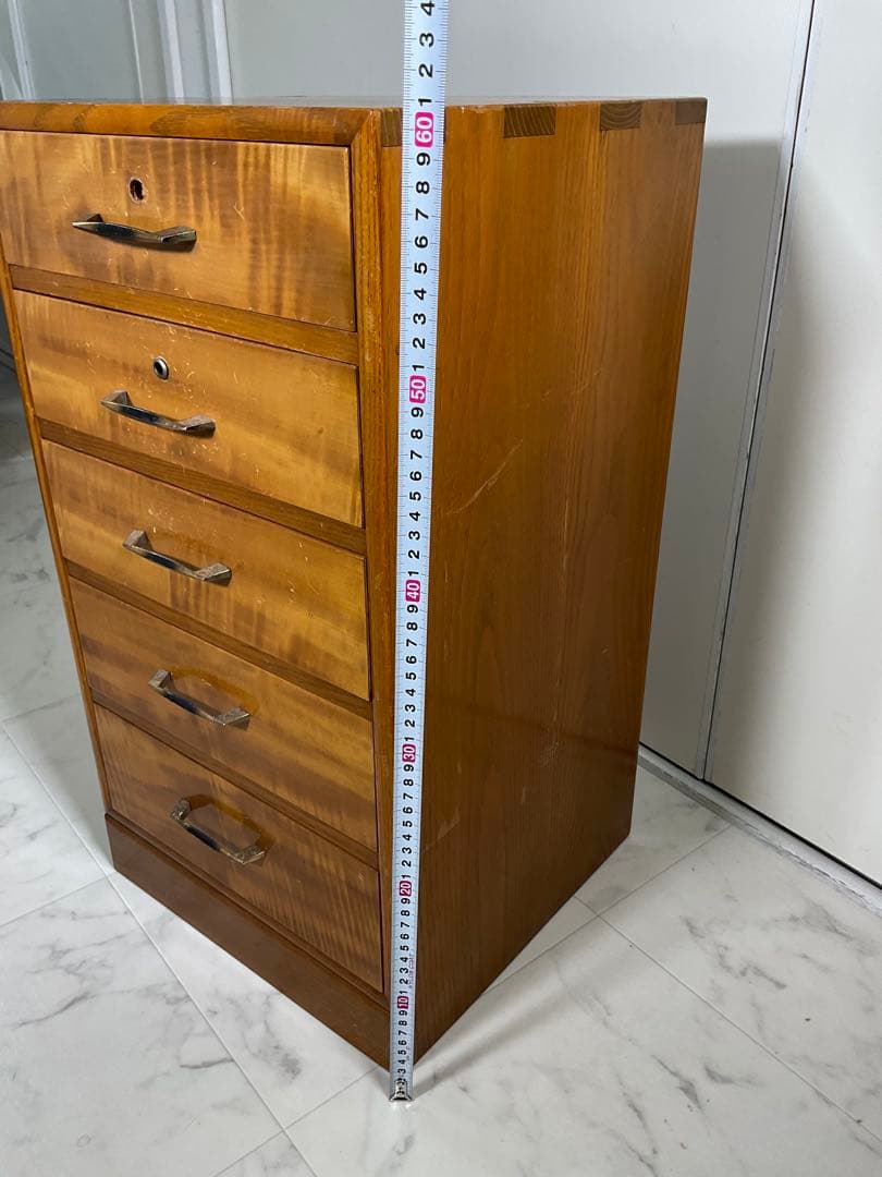 アンティーク 小引き出し 5段 ハンドル 金×黒 小箪笥 収納 古道具