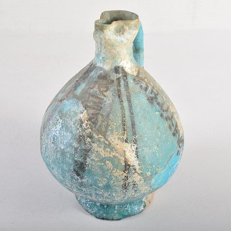 ペルシャ陶器　青釉銀化　水注　執壷　V　R8525