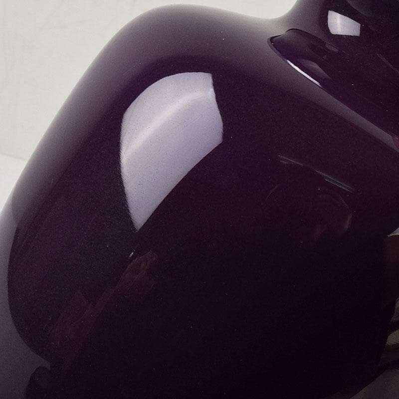 七宝焼　紫地梅文　花瓶　唐木台付　共箱　V　R9100