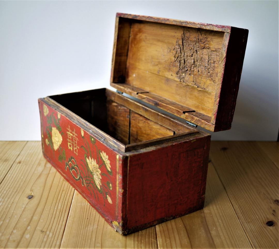 赤塗木箱 バニティージュエリーボックス 双喜吉祥図案 祝結婚記念 中国