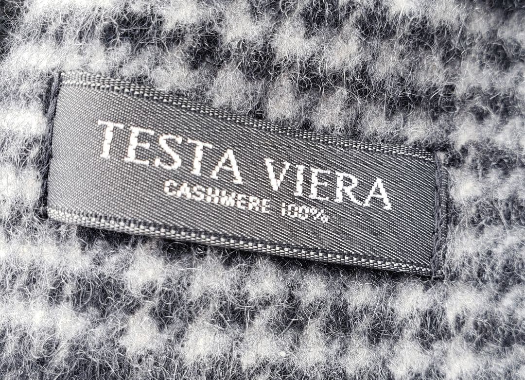 最高級カシミヤ100% TESTA VIERA 日本製マフラー チェック グレー