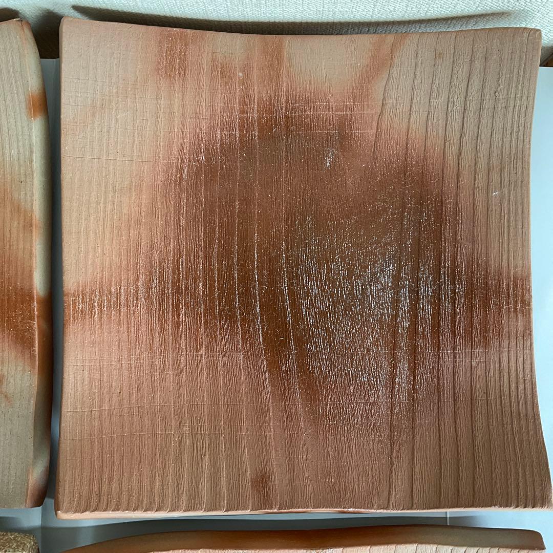 備前焼　人間国宝藤原雄先生監修南燦窯作　備前緋襷四方板皿