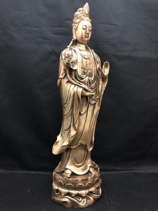 観音 菩薩 黄銅製 仏像 彫刻 置物 開運 風水 骨董 古美術 アンティーク