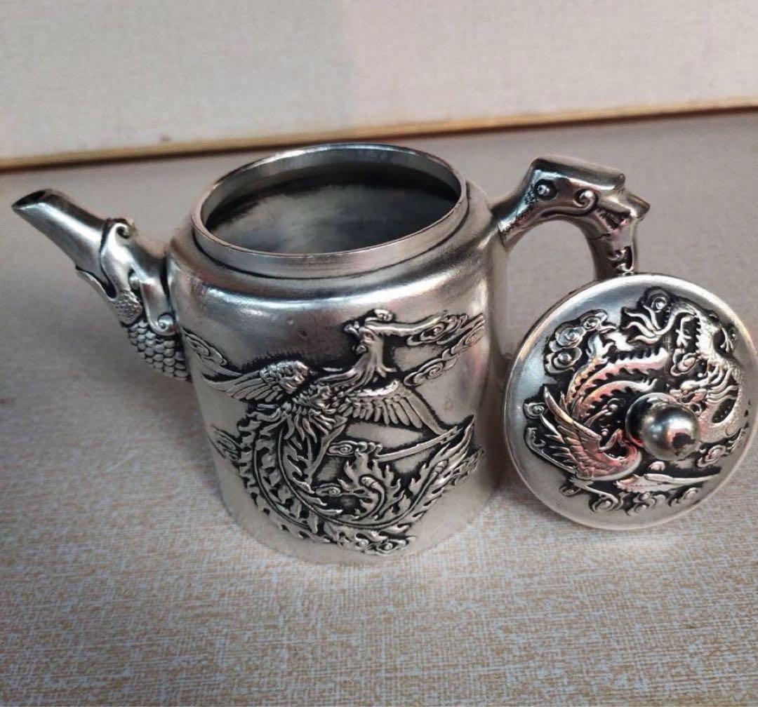 龍鳳茶壺 銅でティーポットを彫る コレクション工芸品 骨董品 置物