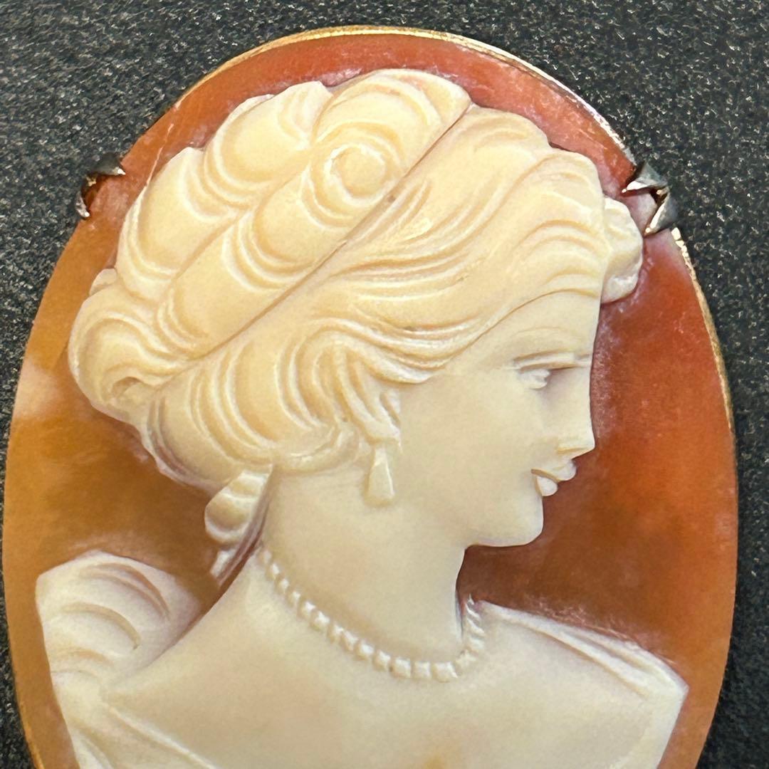 5508】カメオシェルブローチ ペンダントヘッド女性の横顔18k部分有り