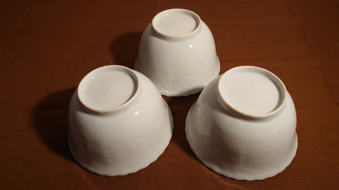 藍九谷　古九谷　染付　亀甲文　陽刻　江戸期　蔵出し　３客