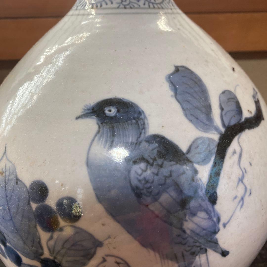 切米焼 染付たこ唐草鳥文大徳利