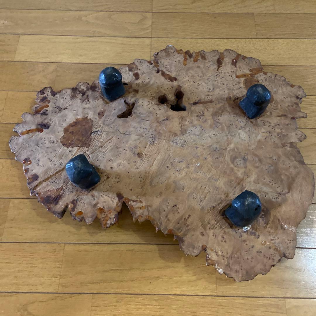 天然木】一枚板天然木製玉杢飾り台花台アンティークレトロ脚付