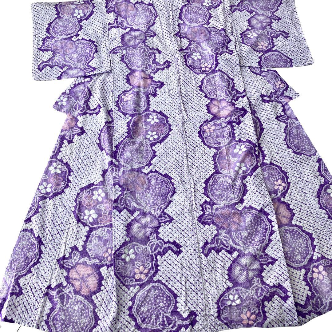 朝顔　紫色　果実　有松絞り　絞り染め　絞り浴衣　浴衣　NO44