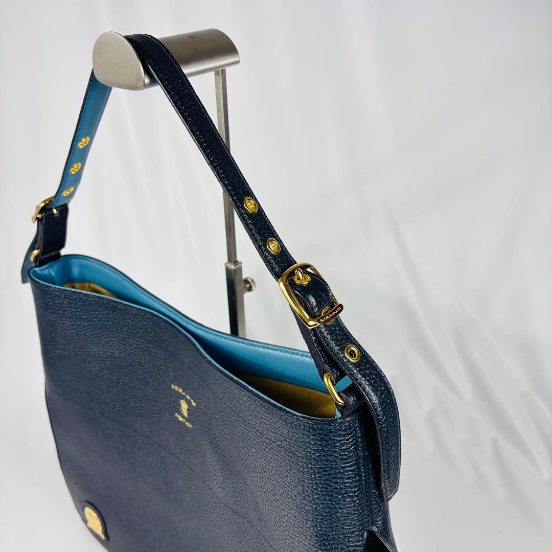 美品　ADMJ 　ポーチ付　ワンショルダーバッグ　ネイビー　ゴールド金具　日本製