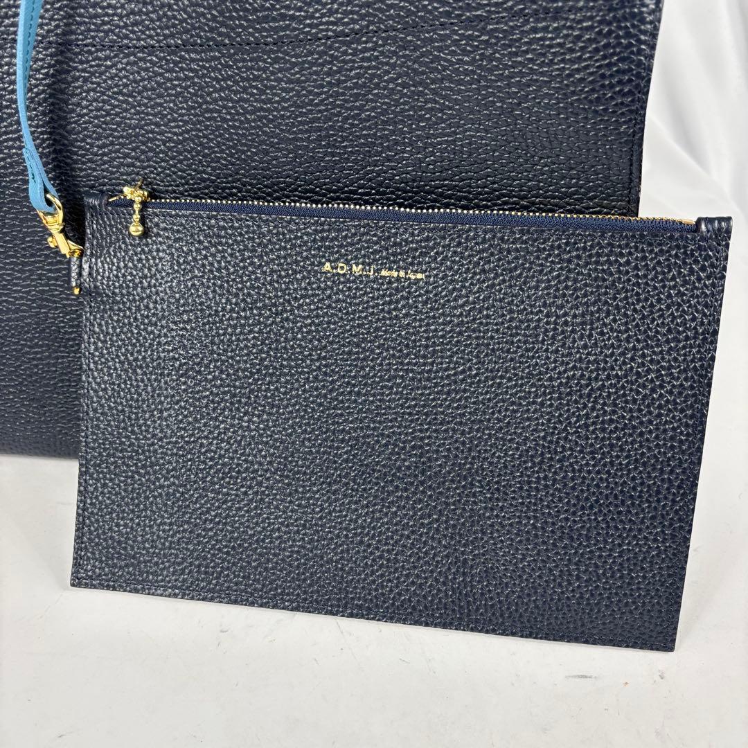 美品　ADMJ 　ポーチ付　ワンショルダーバッグ　ネイビー　ゴールド金具　日本製