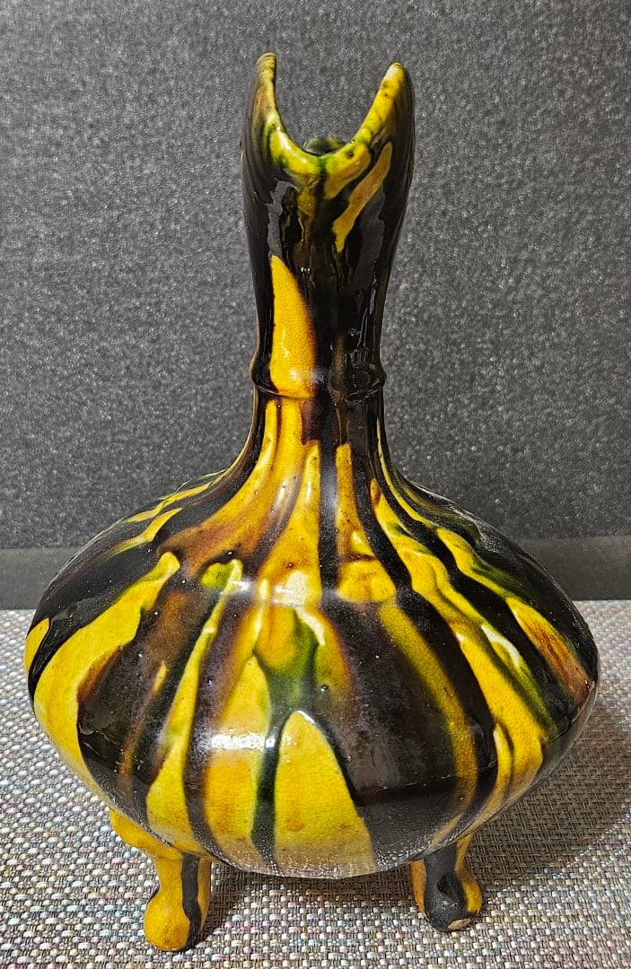 中国古美術 中国古陶磁器 古玩 時代物 遼三彩 鶏頭鶏冠形 手付水注