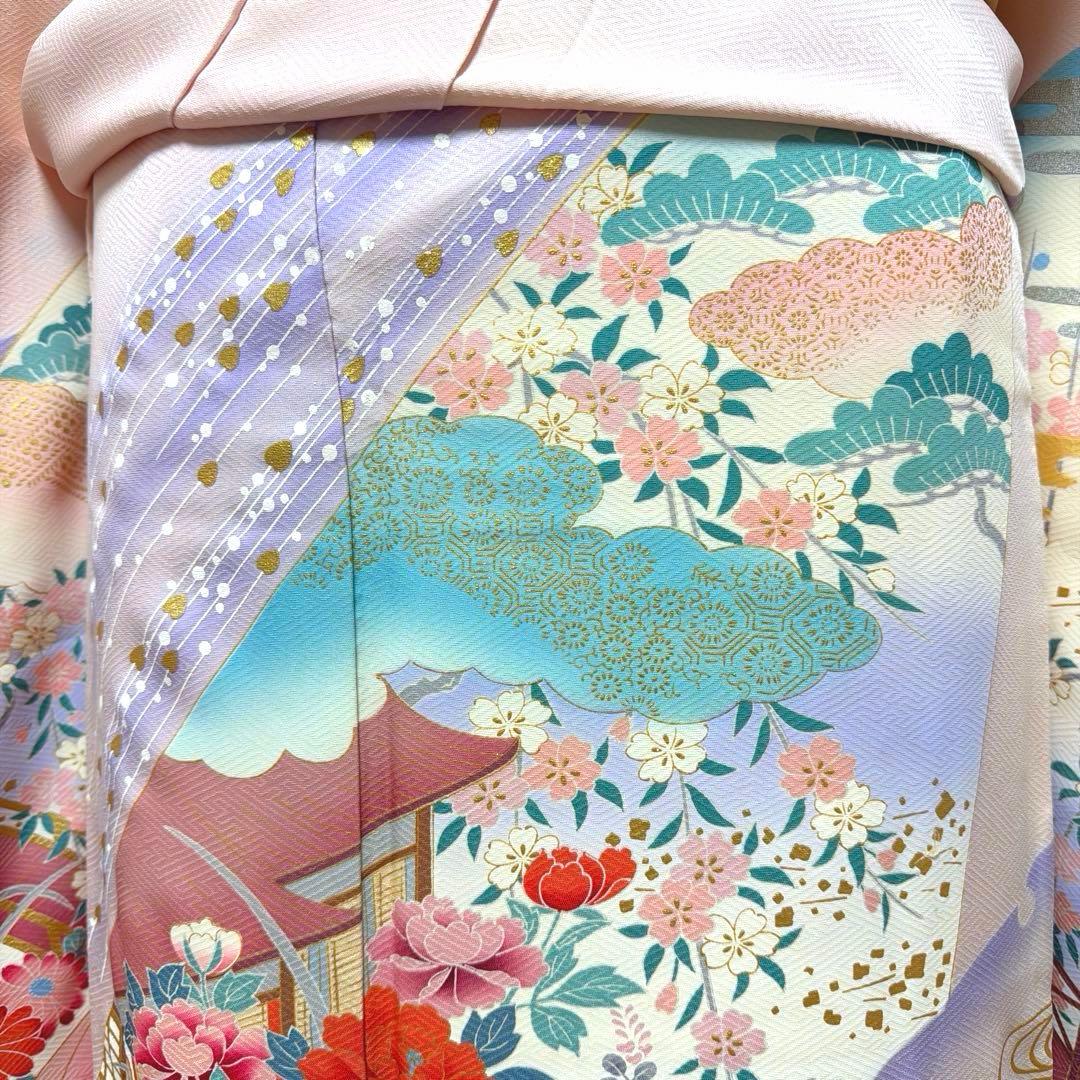 12 振袖フルセット 正絹 薄桃 ピンク 水色 金彩 暈し染め 華やか 小柄