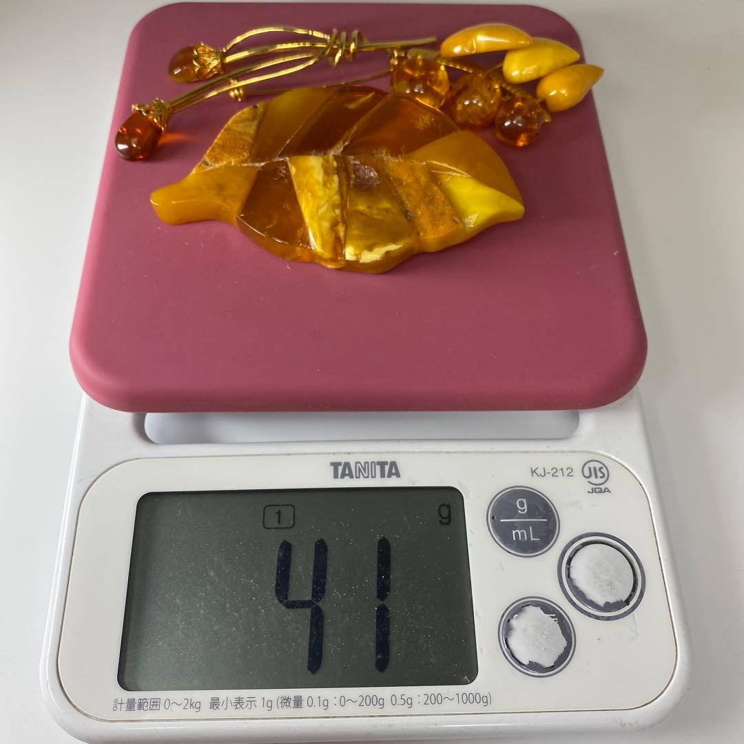 本蝋琥珀 特大ブローチ等 3点 41g 東な7-0315☆2F 本蝋琥珀特大